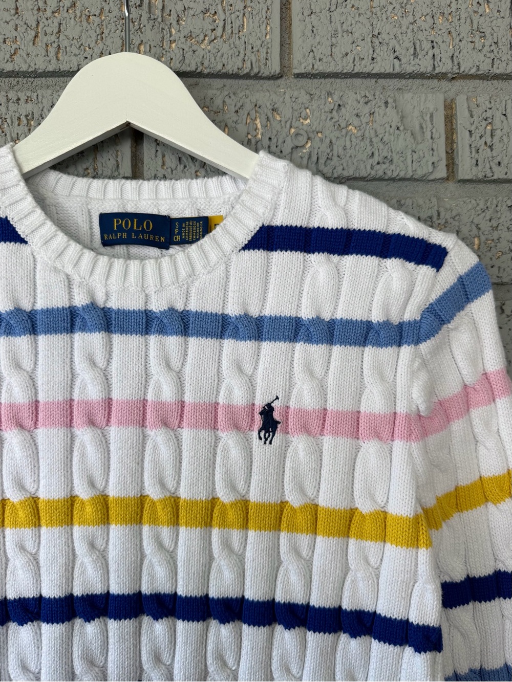 Polo Ralph Lauren Julianna White Striped Cable Knit Sweater Cotton Size Small - Picture 6 of 11